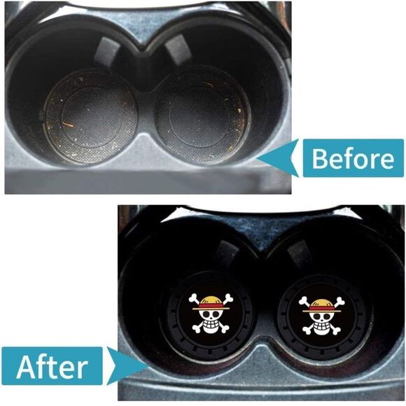 Skull and Crossbones car cup Coasters in black  Set of 2 NWT - Picture 2 of 8